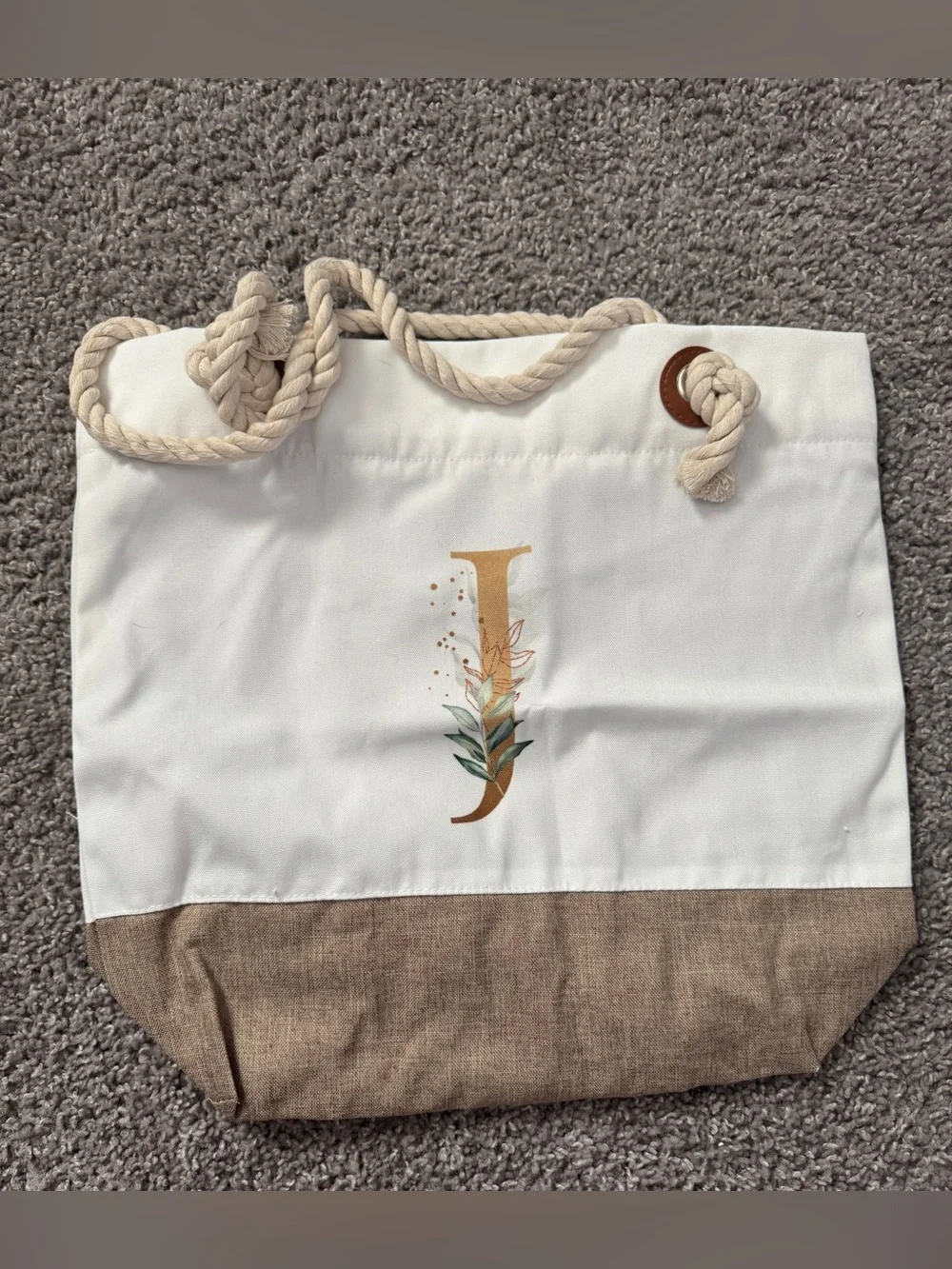 Monogram J Canvas Tote with Matching Zip Bag Accent with Botanical Motif